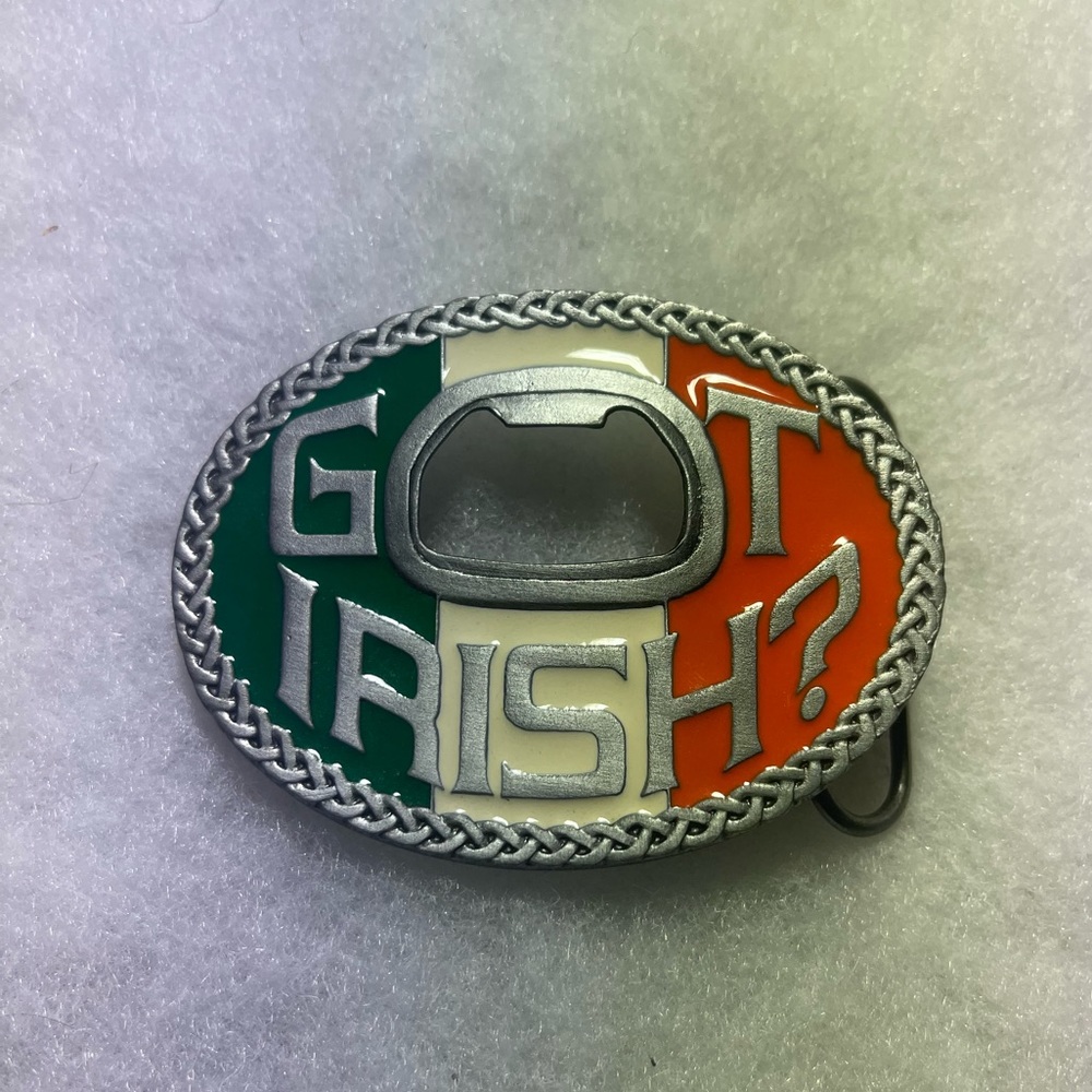 “Got Irish?” belt buckle with bottle opener